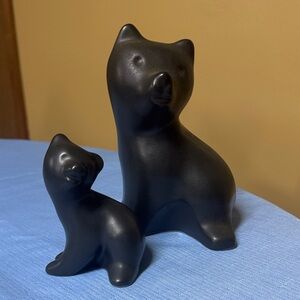 Pigeon Forge Pottery Ferguson Black Bear Mama and cub Figurines 7.25" & 4.25”